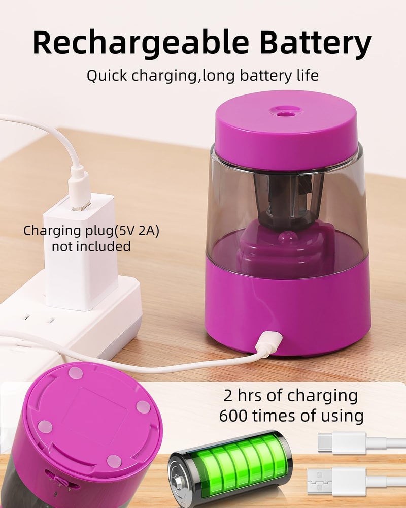 Zmol Electric Rechargeable Pencil Sharpener, Automatic Pencil Sharpeners Kids, Battery Pencil Sharpeners for Colored Pencils, Auto Stop, Suitable for No.2(6-8mm), School/Home Pink - Image 5